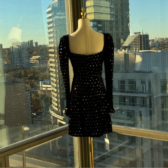 🆕 SELF-PORTRAIT 🧿 NWOT Black Velvet Diamante Mini Dress - Picture 10 of 16